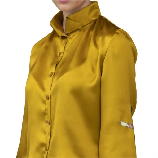 Pael\u00ec Couture Shirts-Paelì Couture - Hand Painted Pure Italian Silk Shirt - Mustard Gold - Made in Italy - Luxury Exclusive Collection - Avvenice