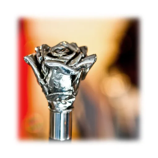 Pasotti Ombrelli 1956 Umbrellas And Sticks-- BA W43 - Silver Rose Stick - Luxury Artisan High Quality Stick - Avvenice