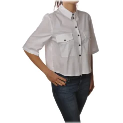 Patrizia Pepe Shirts-- 3/4 Sleeve Shirt with Buttons in Contrast - White - Shirt - Made in Italy - Luxury Exclusive Collection - Avvenice