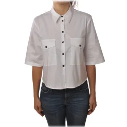 Patrizia Pepe Shirts-- 3/4 Sleeve Shirt with Buttons in Contrast - White - Shirt - Made in Italy - Luxury Exclusive Collection - Avvenice