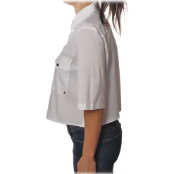 Patrizia Pepe Shirts-- 3/4 Sleeve Shirt with Buttons in Contrast - White - Shirt - Made in Italy - Luxury Exclusive Collection - Avvenice