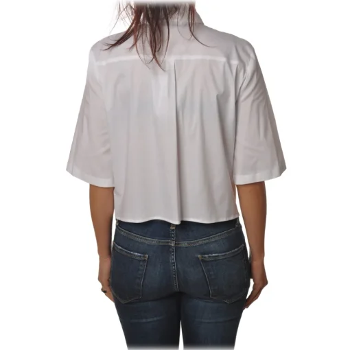 Patrizia Pepe Shirts-- 3/4 Sleeve Shirt with Buttons in Contrast - White - Shirt - Made in Italy - Luxury Exclusive Collection - Avvenice