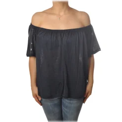 Patrizia Pepe T-shirt-- Blouse Soft Model with Elastic - Blue - T-shirt - Made in Italy - Luxury Exclusive Collection - Avvenice