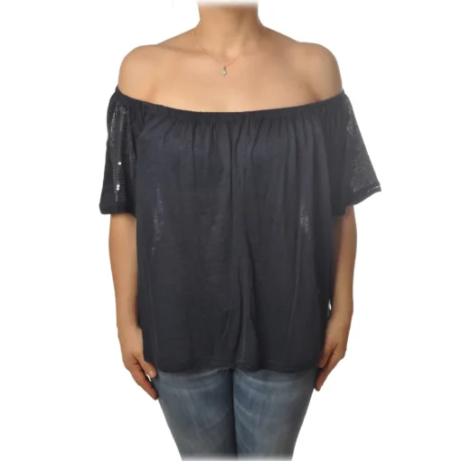 Patrizia Pepe T-shirt-- Blouse Soft Model with Elastic - Blue - T-shirt - Made in Italy - Luxury Exclusive Collection - Avvenice