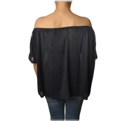 Patrizia Pepe T-shirt-- Blouse Soft Model with Elastic - Blue - T-shirt - Made in Italy - Luxury Exclusive Collection - Avvenice
