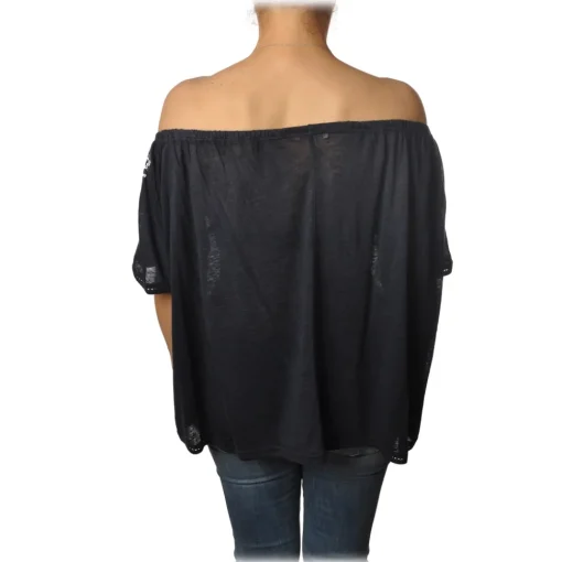 Patrizia Pepe T-shirt-- Blouse Soft Model with Elastic - Blue - T-shirt - Made in Italy - Luxury Exclusive Collection - Avvenice