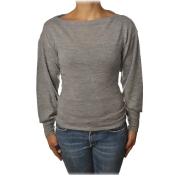 Patrizia Pepe Knitwears-- Boat Neck Sweater with Sash - Gray Melange - Pullover - Made in Italy - Luxury Exclusive Collection - Avvenice