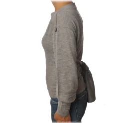 Patrizia Pepe Knitwears-- Boat Neck Sweater with Sash - Gray Melange - Pullover - Made in Italy - Luxury Exclusive Collection - Avvenice