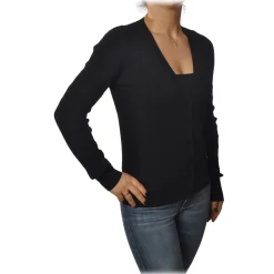 Patrizia Pepe Knitwears-- Cardigan Model with Buttons and V-neck - Black - Pullover - Made in Italy - Luxury Exclusive Collection - Avvenice