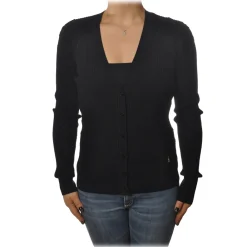 Patrizia Pepe Knitwears-- Cardigan Model with Buttons and V-neck - Black - Pullover - Made in Italy - Luxury Exclusive Collection - Avvenice