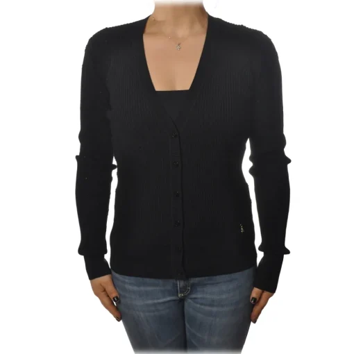 Patrizia Pepe Knitwears-- Cardigan Model with Buttons and V-neck - Black - Pullover - Made in Italy - Luxury Exclusive Collection - Avvenice