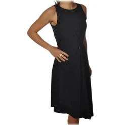 Patrizia Pepe Dresses-- Crew Neck Dress with Elastic at the Waist - Black - Dress - Made in Italy - Luxury Exclusive Collection - Avvenice