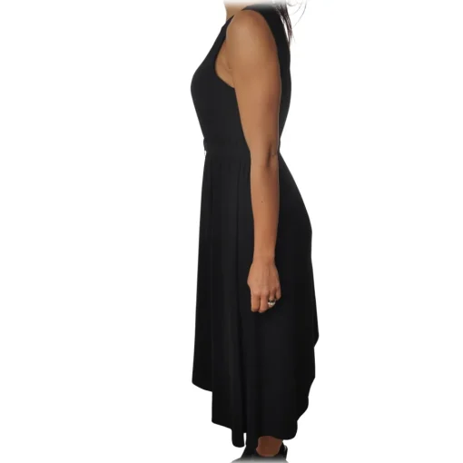 Patrizia Pepe Dresses-- Crew Neck Dress with Elastic at the Waist - Black - Dress - Made in Italy - Luxury Exclusive Collection - Avvenice