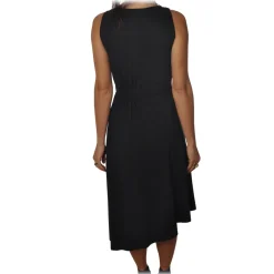 Patrizia Pepe Dresses-- Crew Neck Dress with Elastic at the Waist - Black - Dress - Made in Italy - Luxury Exclusive Collection - Avvenice