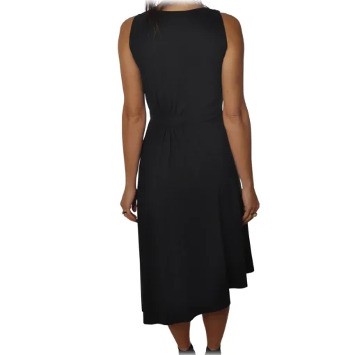 Patrizia Pepe Dresses-- Crew Neck Dress with Elastic at the Waist - Black - Dress - Made in Italy - Luxury Exclusive Collection - Avvenice