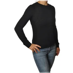 Patrizia Pepe Knitwears-- Crew-neck Sweater with Armhole Detail - Black - Pullover - Made in Italy - Luxury Exclusive Collection - Avvenice