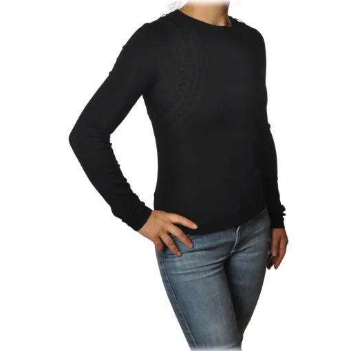 Patrizia Pepe Knitwears-- Crew-neck Sweater with Armhole Detail - Black - Pullover - Made in Italy - Luxury Exclusive Collection - Avvenice