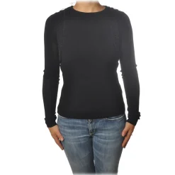Patrizia Pepe Knitwears-- Crew-neck Sweater with Armhole Detail - Black - Pullover - Made in Italy - Luxury Exclusive Collection - Avvenice