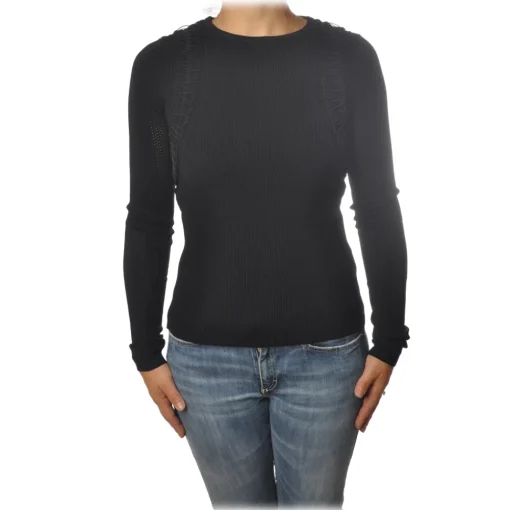 Patrizia Pepe Knitwears-- Crew-neck Sweater with Armhole Detail - Black - Pullover - Made in Italy - Luxury Exclusive Collection - Avvenice