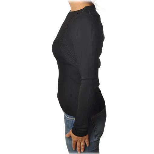 Patrizia Pepe Knitwears-- Crew-neck Sweater with Armhole Detail - Black - Pullover - Made in Italy - Luxury Exclusive Collection - Avvenice