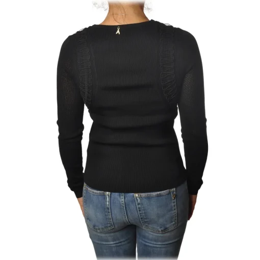 Patrizia Pepe Knitwears-- Crew-neck Sweater with Armhole Detail - Black - Pullover - Made in Italy - Luxury Exclusive Collection - Avvenice