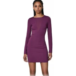 Patrizia Pepe Dresses-- Dress with Transparent Fabric Detail - Purple - Made in Italy - Luxury Exclusive Collection - Avvenice