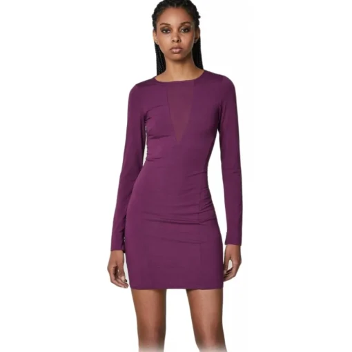 Patrizia Pepe Dresses-- Dress with Transparent Fabric Detail - Purple - Made in Italy - Luxury Exclusive Collection - Avvenice