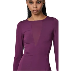 Patrizia Pepe Dresses-- Dress with Transparent Fabric Detail - Purple - Made in Italy - Luxury Exclusive Collection - Avvenice
