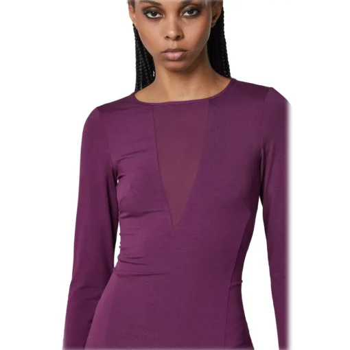 Patrizia Pepe Dresses-- Dress with Transparent Fabric Detail - Purple - Made in Italy - Luxury Exclusive Collection - Avvenice