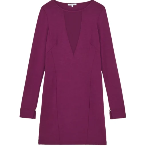 Patrizia Pepe Dresses-- Dress with Transparent Fabric Detail - Purple - Made in Italy - Luxury Exclusive Collection - Avvenice