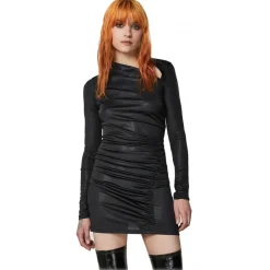 Patrizia Pepe Dresses-- Glossy Fabric Asymmetrical Neckline Dress - Black - Made in Italy - Luxury Exclusive Collection - Avvenice