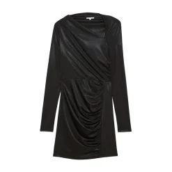 Patrizia Pepe Dresses-- Glossy Fabric Asymmetrical Neckline Dress - Black - Made in Italy - Luxury Exclusive Collection - Avvenice