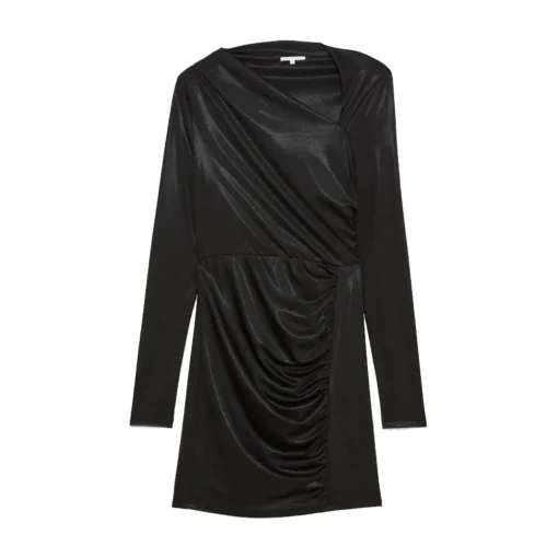 Patrizia Pepe Dresses-- Glossy Fabric Asymmetrical Neckline Dress - Black - Made in Italy - Luxury Exclusive Collection - Avvenice