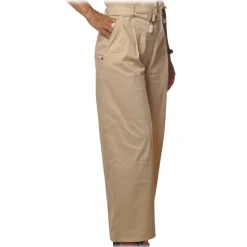 Patrizia Pepe Trousers-- High Waist Wide Leg Trousers with Belt - Sand - Trousers - Made in Italy - Luxury Exclusive Collection - Avvenice