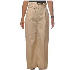 Patrizia Pepe Trousers-- High Waist Wide Leg Trousers with Belt - Sand - Trousers - Made in Italy - Luxury Exclusive Collection - Avvenice