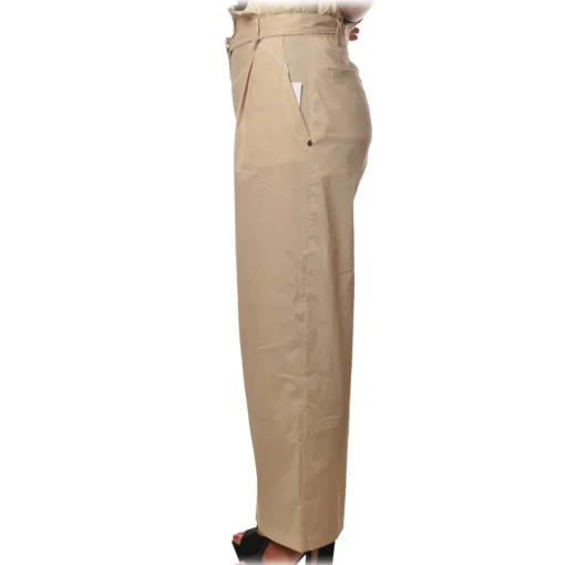 Patrizia Pepe Trousers-- High Waist Wide Leg Trousers with Belt - Sand - Trousers - Made in Italy - Luxury Exclusive Collection - Avvenice