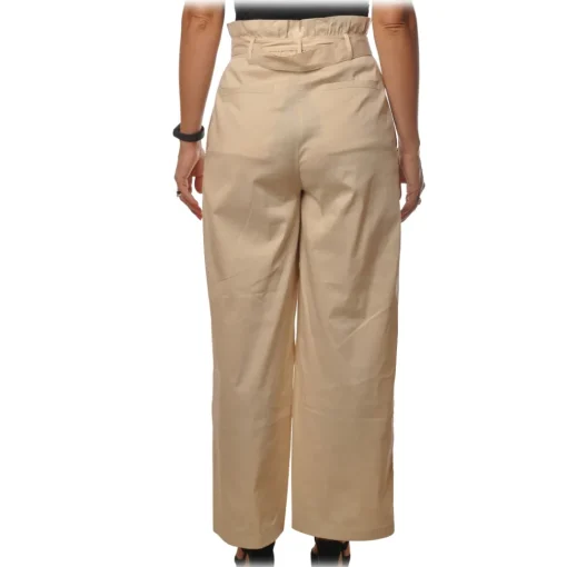 Patrizia Pepe Trousers-- High Waist Wide Leg Trousers with Belt - Sand - Trousers - Made in Italy - Luxury Exclusive Collection - Avvenice