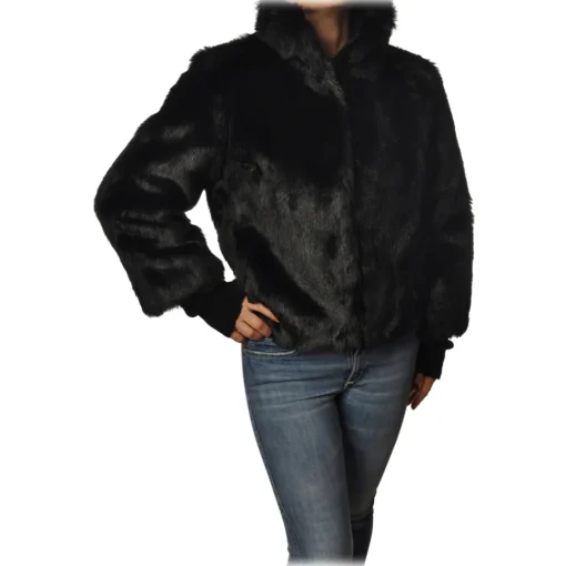 Patrizia Pepe Jackets-- Jacket Short Fur - Black - Jacket - Made in Italy - Luxury Exclusive Collection - Avvenice