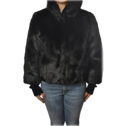 Patrizia Pepe Jackets-- Jacket Short Fur - Black - Jacket - Made in Italy - Luxury Exclusive Collection - Avvenice