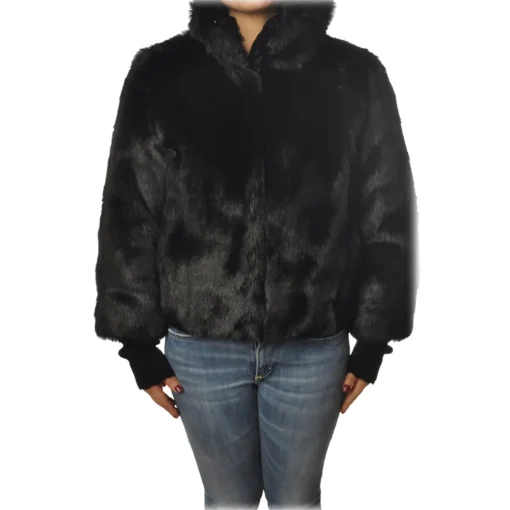Patrizia Pepe Jackets-- Jacket Short Fur - Black - Jacket - Made in Italy - Luxury Exclusive Collection - Avvenice