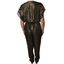 Patrizia Pepe Dresses-- Jumpsuit Model Wide Trousers in Pinstripe - Black/Gold - Dress - Made in Italy - Luxury Exclusive Collection - Avvenice