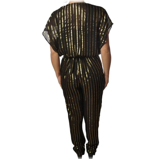 Patrizia Pepe Dresses-- Jumpsuit Model Wide Trousers in Pinstripe - Black/Gold - Dress - Made in Italy - Luxury Exclusive Collection - Avvenice