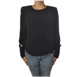 Patrizia Pepe Shirts-- Lightweight Fabric Blouse with Straps - Black - Shirt - Made in Italy - Luxury Exclusive Collection - Avvenice
