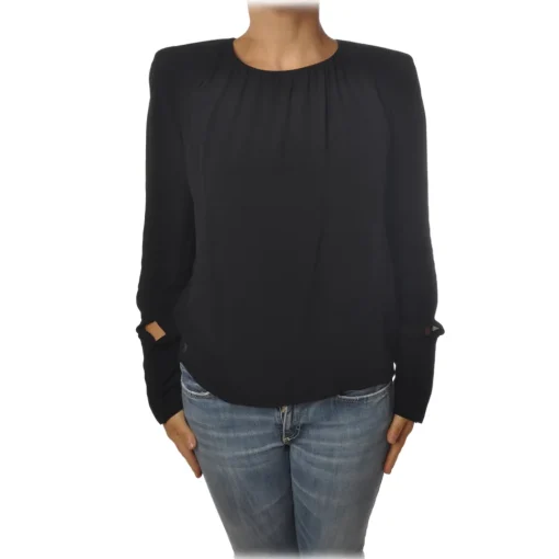 Patrizia Pepe Shirts-- Lightweight Fabric Blouse with Straps - Black - Shirt - Made in Italy - Luxury Exclusive Collection - Avvenice