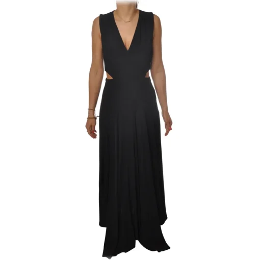 Patrizia Pepe Dresses-- Long Dress with Split Waist Detail - Black - Dress - Made in Italy - Luxury Exclusive Collection - Avvenice