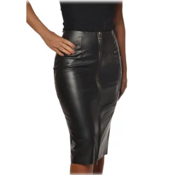 Patrizia Pepe Skirts-- Midi Sheath Skirt in Faux Leather - Black - Skirt - Made in Italy - Luxury Exclusive Collection - Avvenice