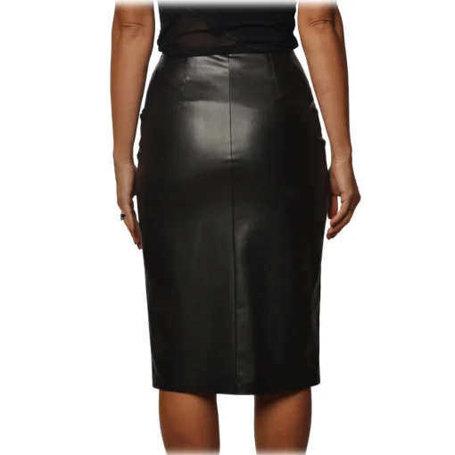 Patrizia Pepe Skirts-- Midi Sheath Skirt in Faux Leather - Black - Skirt - Made in Italy - Luxury Exclusive Collection - Avvenice