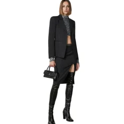 Patrizia Pepe Skirts-- Pinstripe Patterned Midi Skirt - Black - Skirt - Made in Italy - Luxury Exclusive Collection - Avvenice
