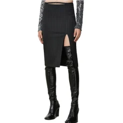 Patrizia Pepe Skirts-- Pinstripe Patterned Midi Skirt - Black - Skirt - Made in Italy - Luxury Exclusive Collection - Avvenice