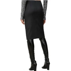 Patrizia Pepe Skirts-- Pinstripe Patterned Midi Skirt - Black - Skirt - Made in Italy - Luxury Exclusive Collection - Avvenice